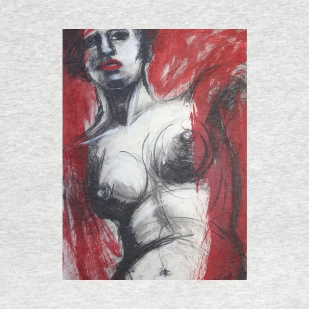 Nude Woman Torso On Red by CarmenT